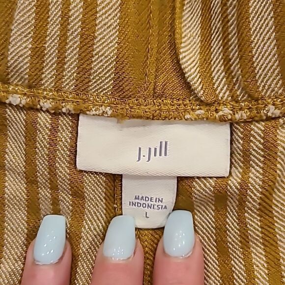 J jill womens‎ cuffed tan and mustard linen stripped shorts size large - Picture 3 of 5